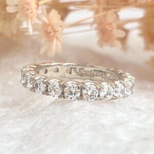 CZ Gemstone Lined Straight Shank Sterling Silver 925 Vintage Ring - sz 7